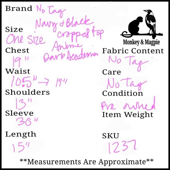 Navy Blue And Black Vneck Cropped Top Cute Anime Whimsygoth Witchy Academia - Picture 7 of 7